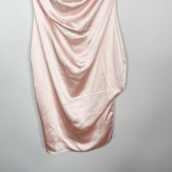 New Superdown Small S Blush Pink Billie Drape Midi Dress Cocktail Satin Ruched - Picture 4 of 13